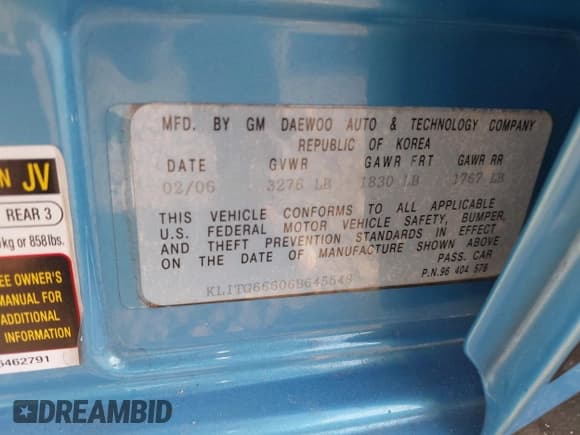 ✅ 2006 Chevrolet Aveo LT • VIN: KL1TG66606B645548 • Lot: 43666216. Listed on IAAI with 165,559 mi. Free auction sales archive from the USA and detailed vehicle history report at DreamBid. Image 9.