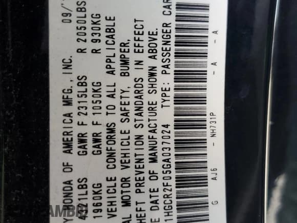 ✅ 2016 Honda Accord EX • VIN: 1HGCR2F05GA037024 • Lot: 87308585. Wystawiony na Copart z przebiegiem 137 170 mil. Bezpłatny archiwum sprzedaży aukcyjnych z USA i szczegółowy raport historii pojazdu na DreamBid. Zdjęcie 12.