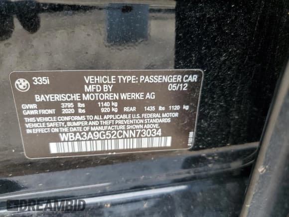 ✅ 2012 BMW 3 Series 335i • VIN: WBA3A9G52CNN73034 • Лот: 80995815. Опубликован ранее на Copart с пробегом 91 159 миль. Бесплатный доступ к архиву аукционных продаж из США и подробный отчёт об истории автомобиля на DreamBid. Изображение 12.