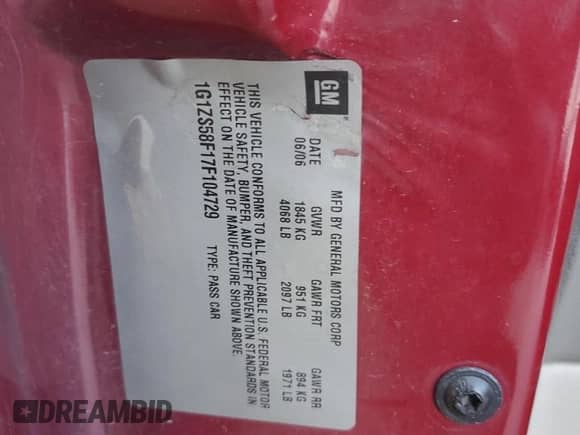 2007 Chevrolet Malibu 1LS z VIN 1G1ZS58F17F104729, wystawiony jako Copart lot #89812745 z przebiegiem Nie podano mil oraz Szkoda całkowita • Salvage title. Historia ofert i sprzedaży dostępna na DreamBid. Obrazek 12.