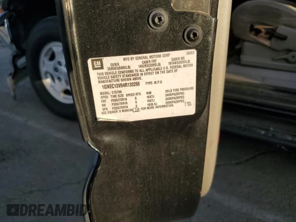 ✅ 2004 Chevrolet Tahoe LS • VIN: 1GNEC13V84R130286 • Lot: 92246455. Listed on Copart with 178,122 mi. Free auction sales archive from the USA and detailed vehicle history report at DreamBid. Image 13.