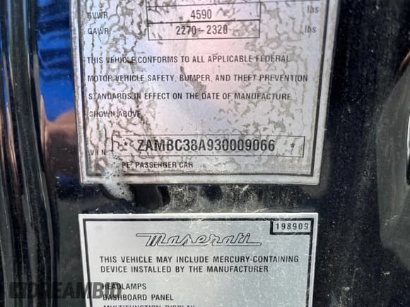 ✅ 2003 Maserati Coupe • VIN: ZAMBC38A930009066 • Lot: 72115394. Wystawiony na Copart z przebiegiem 58 327 mil. Bezpłatny archiwum sprzedaży aukcyjnych z USA i szczegółowy raport historii pojazdu na DreamBid. Zdjęcie 10.