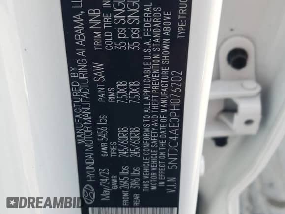 2023 Hyundai Santa Cruz SEL with VIN 5NTJC4AE0PH076202, listed as a Copart auction lot 81050525 with 34,465 mi miles and Salvage title. Bid and sale history available at DreamBid. Image 13.