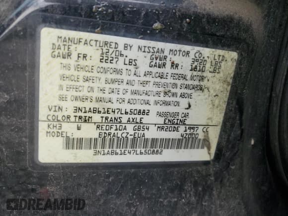 ✅ 2007 Nissan Sentra 2.0 • VIN: 3N1AB61E47L650882 • Лот: 67452425. Опубликован ранее на Copart с пробегом 210 259 миль. Бесплатный доступ к архиву аукционных продаж из США и подробный отчёт об истории автомобиля на DreamBid. Изображение 12.