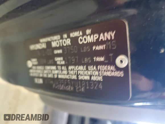 2000 Hyundai Elantra with VIN KMHJW35F5YU181324, listed as a Copart auction lot 48016775 with 79,686 mi miles and Clean title. Bid and sale history available at DreamBid. Image 13.