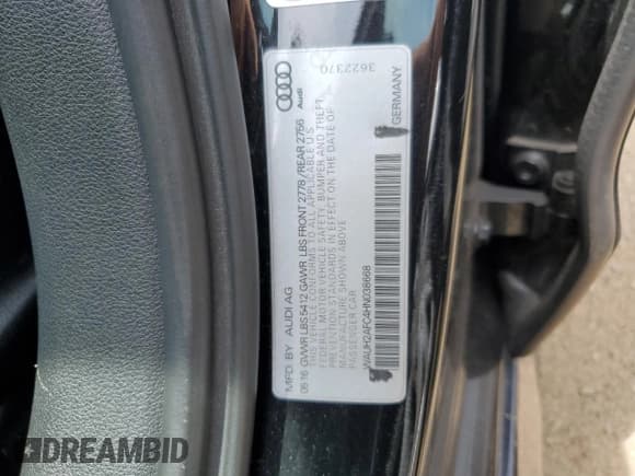 ✅ 2017 Audi A6 Prestige • VIN: WAUH2AFC4HN038668 • Лот: 66213915. Опубликован ранее на Copart с пробегом Не указан. Бесплатный доступ к архиву аукционных продаж из США и подробный отчёт об истории автомобиля на DreamBid. Изображение 12.