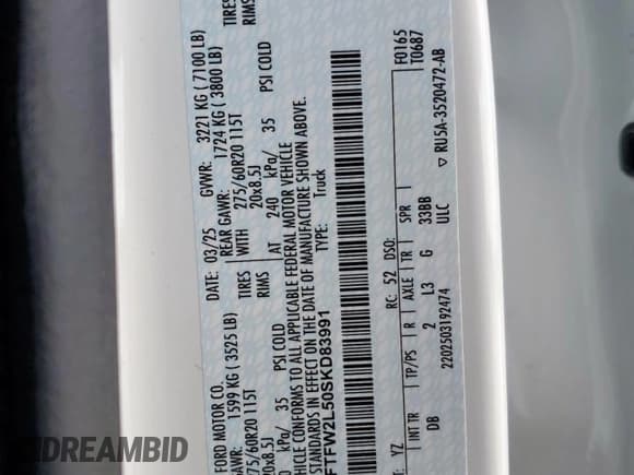 ✅ 2025 Ford F-150 STX • VIN: 1FTFW2L50SKD83991 • Lot: 69382525. Listed on Copart with 11,444 mi. Free auction sales archive from the USA and detailed vehicle history report at DreamBid. Image 12.