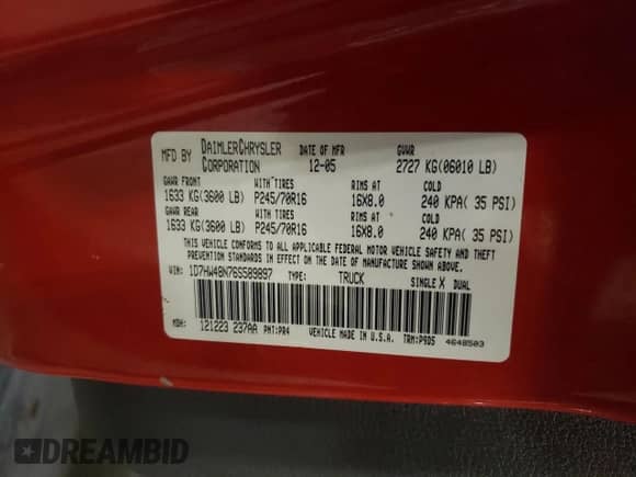 2006 Dodge Dakota SLT с VIN 1D7HW48N76S589897, выставлен на аукционе Copart как лот 80532214 с пробегом 139 395 миль миль и Списание • Salvage title. История ставок и продаж доступна на DreamBid. Изображение 14.