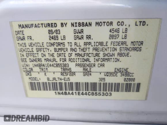 ✅ 2004 Nissan Maxima SE • VIN: 1N4BA41E44C855303 • Лот: 43403538. Опубликован ранее на IAAI с пробегом 139 696 миль. Бесплатный доступ к архиву аукционных продаж из США и подробный отчёт об истории автомобиля на DreamBid. Изображение 9.