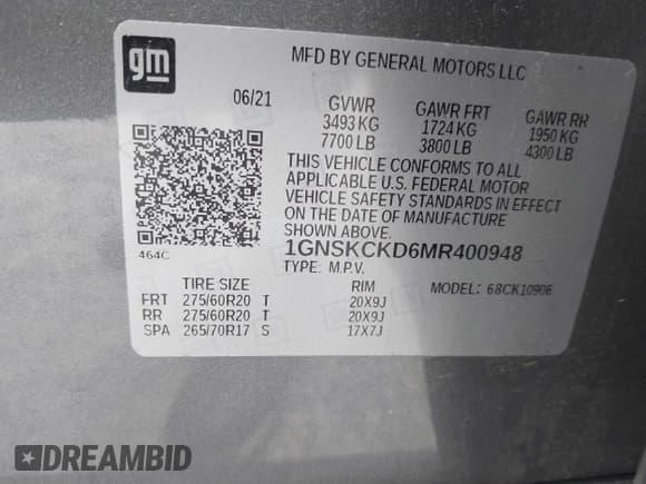 ✅ 2021 Chevrolet Suburban LT • VIN: 1GNSKCKD6MR400948 • Lot: 42625415. Wystawiony na IAAI z przebiegiem 92 589 mil. Bezpłatny archiwum sprzedaży aukcyjnych z USA i szczegółowy raport historii pojazdu na DreamBid. Zdjęcie 9.