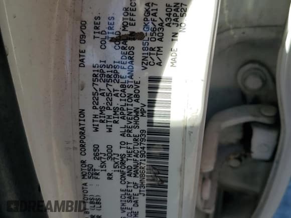 ✅ 2001 Toyota 4Runner SR5 • VIN: JT3HN86R719047939 • Lot: 87050005. Listed on Copart with 220,174 mi. Free auction sales archive from the USA and detailed vehicle history report at DreamBid. Image 12.