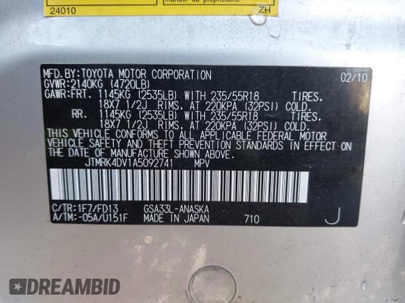 ✅ 2010 Toyota RAV4 Sport • VIN: JTMRK4DV1A5092741 • Лот: 43452373. Опубликован ранее на IAAI с пробегом 124 088 миль. Бесплатный доступ к архиву аукционных продаж из США и подробный отчёт об истории автомобиля на DreamBid. Изображение 9.