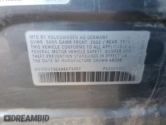 ✅ 2008 Volkswagen Passat VR6 • VIN: WVWDU73C48E073357 • Лот: 77601794. Опубликован ранее на Copart с пробегом 161 856 миль. Бесплатный доступ к архиву аукционных продаж из США и подробный отчёт об истории автомобиля на DreamBid. Изображение 12.