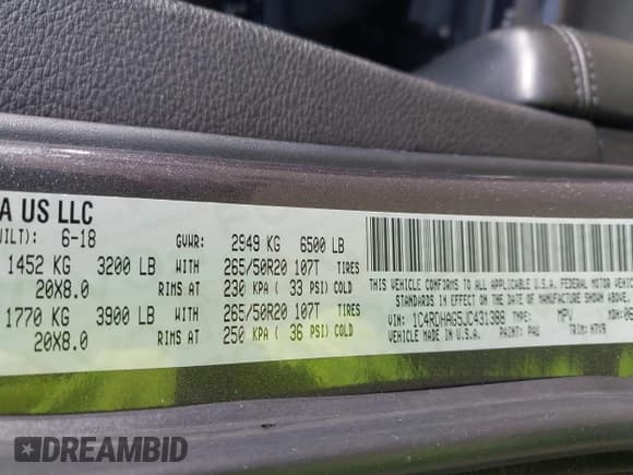 ✅ 2018 Dodge Durango SXT • VIN: 1C4RDHAG5JC431388 • Lot: 42403239. Listed on IAAI with Not provided. Free auction sales archive from the USA and detailed vehicle history report at DreamBid. Image 9.