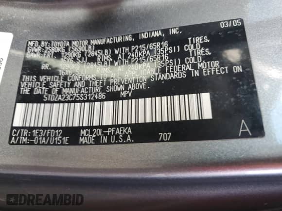 2005 Toyota Sienna LE с VIN 5TDZA23C75S312486, выставлен на аукционе Copart как лот 90917255 с пробегом 235 882 миль миль и Списание • Salvage title. История ставок и продаж доступна на DreamBid. Изображение 13.