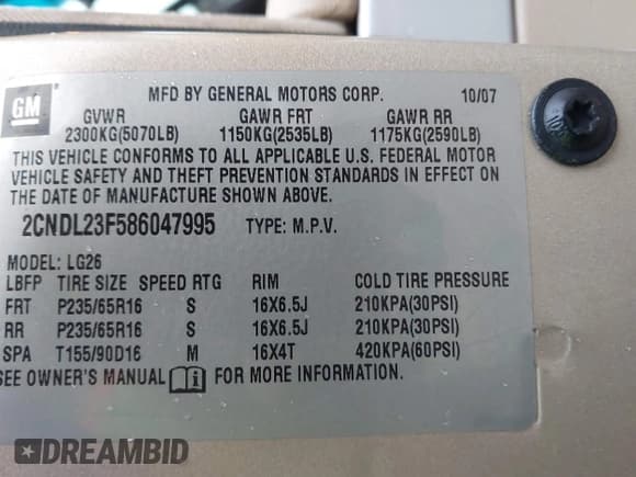 ✅ 2008 Chevrolet Equinox LS • VIN: 2CNDL23F586047995 • Лот: 41977590. Опубликован ранее на IAAI с пробегом 76 831 миль. Бесплатный доступ к архиву аукционных продаж из США и подробный отчёт об истории автомобиля на DreamBid. Изображение 9.