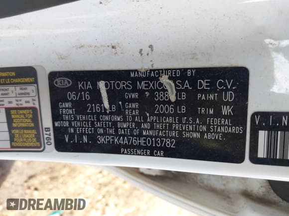 ✅ 2017 Kia Forte LX • VIN: 3KPFK4A76HE013782 • Lot: 43607898. Listed on IAAI with 120,151 mi. Free auction sales archive from the USA and detailed vehicle history report at DreamBid. Image 9.