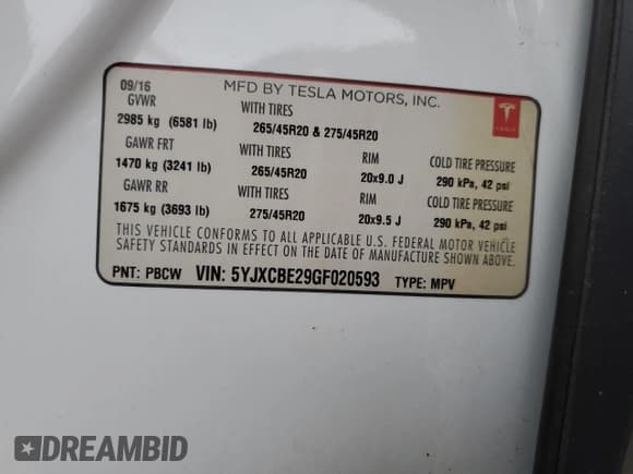 ✅ 2016 Tesla Model X 70D • VIN: 5YJXCBE29GF020593 • Лот: 85431354. Опубликован ранее на Copart с пробегом 57 787 миль. Бесплатный доступ к архиву аукционных продаж из США и подробный отчёт об истории автомобиля на DreamBid. Изображение 14.