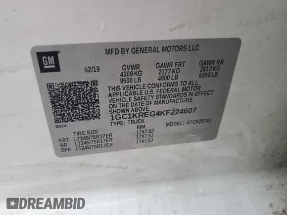 ✅ 2019 Chevrolet Silverado 2500HD Work Truck • VIN: 1GC1KREG4KF224607 • Лот: 81600965. Опубликован ранее на Copart с пробегом Не указан. Бесплатный доступ к архиву аукционных продаж из США и подробный отчёт об истории автомобиля на DreamBid. Изображение 12.