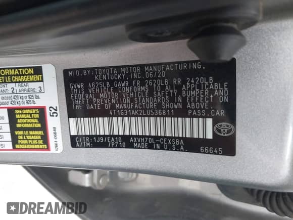 2020 Toyota Camry Hybrid SE с VIN 4T1G31AK2LU536811, выставлен на аукционе IAAI как лот 42558739 с пробегом 44 849 миль миль и . История ставок и продаж доступна на DreamBid. Изображение 9.