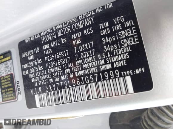 ✅ 2018 Hyundai Santa Fe 2.4L • VIN: 5XYZT3LB6JG571999 • Lot: 43406406. Wystawiony na IAAI z przebiegiem 104 647 mil. Bezpłatny archiwum sprzedaży aukcyjnych z USA i szczegółowy raport historii pojazdu na DreamBid. Zdjęcie 9.