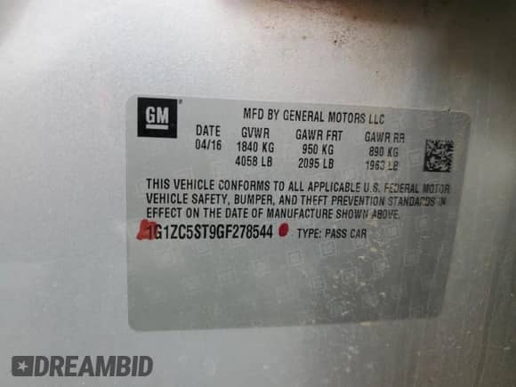 2016 Chevrolet Malibu LS с VIN 1G1ZC5ST9GF278544, выставлен на аукционе Copart как лот 57811285 с пробегом 206 156 миль миль и Списание • Salvage title. История ставок и продаж доступна на DreamBid. Изображение 12.