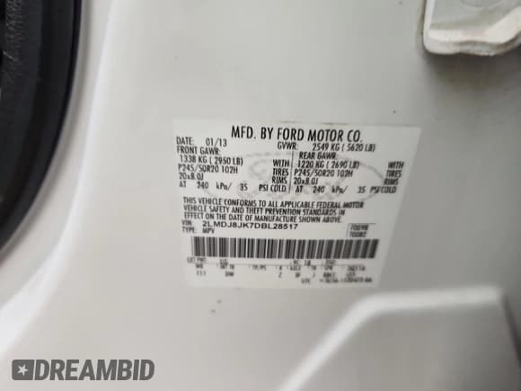 ✅ 2013 Lincoln MKX • VIN: 2LMDJ8JK7DBL28517 • Lot: 86313365. Listed on Copart with 109,053 mi. Free auction sales archive from the USA and detailed vehicle history report at DreamBid. Image 12.