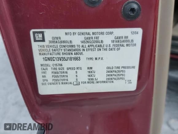 ✅ 2005 Chevrolet Tahoe LS • VIN: 1GNEC13V35J181663 • Lot: 81443915. Listed on Copart with 224,899 mi. Free auction sales archive from the USA and detailed vehicle history report at DreamBid. Image 13.