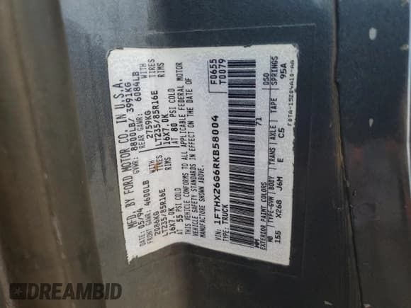 ✅ 1994 Ford F-250 • VIN: 1FTHX26G6RKB58004 • Lot: 77279664. Listed on Copart with 124,556 mi. Free auction sales archive from the USA and detailed vehicle history report at DreamBid. Image 12.