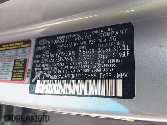 ✅ 2015 Hyundai Santa Fe Limited • VIN: KM8SN4HF3FU110855 • Лот: 42031780. Опубликован ранее на IAAI с пробегом 161 259 миль. Бесплатный доступ к архиву аукционных продаж из США и подробный отчёт об истории автомобиля на DreamBid. Изображение 9.