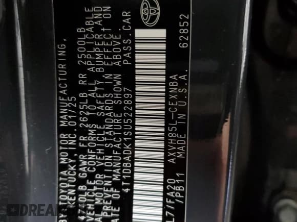 ✅ 2025 Toyota Camry LE • VIN: 4T1DBADK1SU522897 • Лот: 91617015. Опубликован ранее на Copart с пробегом 9 917 миль. Бесплатный доступ к архиву аукционных продаж из США и подробный отчёт об истории автомобиля на DreamBid. Изображение 13.