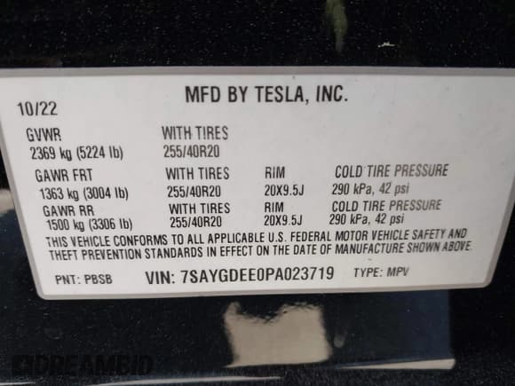 ✅ 2023 Tesla Model Y Long Range • VIN: 7SAYGDEE0PA023719 • Lot: 41974415. Listed on IAAI with 50,152 mi. Free auction sales archive from the USA and detailed vehicle history report at DreamBid. Image 9.