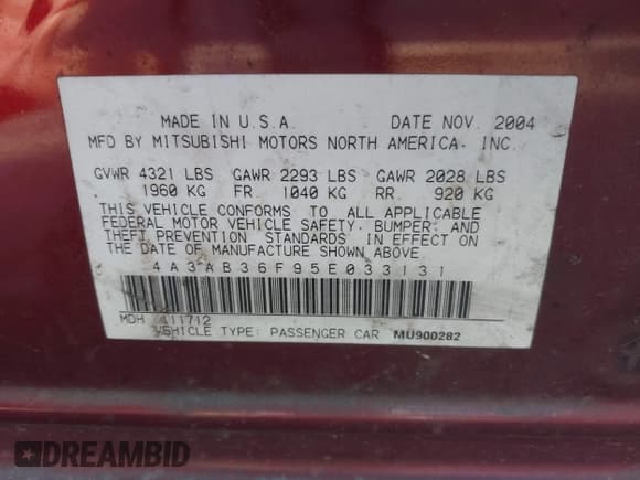 ✅ 2005 Mitsubishi Galant ES • VIN: 4A3AB36F95E033131 • Lot: 43653094. Listed on IAAI with 205,070 mi. Free auction sales archive from the USA and detailed vehicle history report at DreamBid. Image 9.