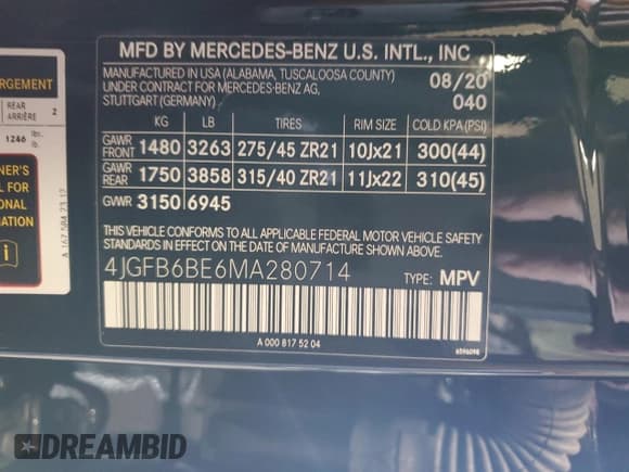 ✅ 2021 Mercedes-Benz GLE 53 AMG • VIN: 4JGFB6BE6MA280714 • Lot: 63171684. Listed on Copart with 31,960 mi. Free auction sales archive from the USA and detailed vehicle history report at DreamBid. Image 13.