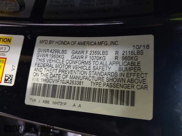 ✅ 2018 Honda Accord LX • VIN: 1HGCV1F10JA263381 • Лот: 42477778. Опубликован ранее на IAAI с пробегом 1 575 миль. Бесплатный доступ к архиву аукционных продаж из США и подробный отчёт об истории автомобиля на DreamBid. Изображение 9.