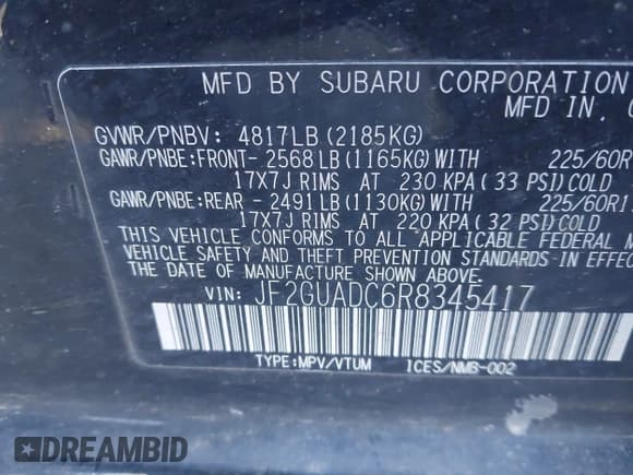 ✅ 2024 Subaru Crosstrek Premium • VIN: JF2GUADC6R8345417 • Lot: 43630903. Listed on IAAI with 56,600 mi. Free auction sales archive from the USA and detailed vehicle history report at DreamBid. Image 9.