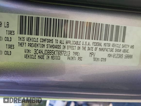 ✅ 2019 Jeep Compass Latitude • VIN: 3C4NJDBB5KT697213 • Lot: 43133163. Listed on IAAI with 55,308 mi. Free auction sales archive from the USA and detailed vehicle history report at DreamBid. Image 9.