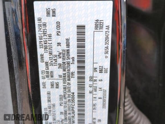 ✅ 2023 Ford F-150 Raptor • VIN: 1FTFW1RJ6PFC35004 • Лот: 58748575. Опубликован ранее на Copart с пробегом 18 304 миль. Бесплатный доступ к архиву аукционных продаж из США и подробный отчёт об истории автомобиля на DreamBid. Изображение 13.