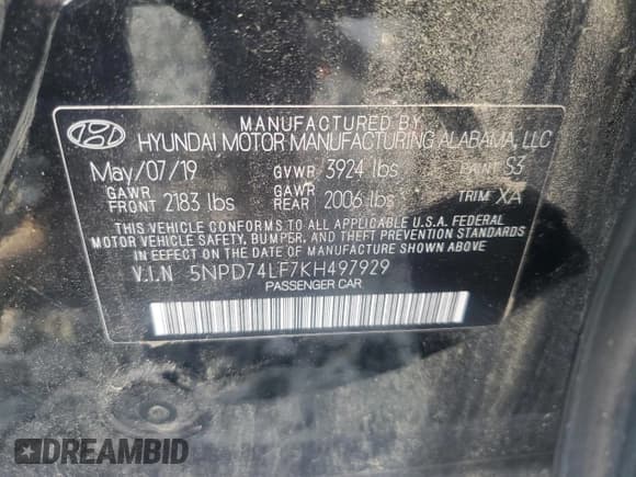 ✅ 2019 Hyundai Elantra SE • VIN: 5NPD74LF7KH497929 • Lot: 60826775. Listed on Copart with 138,911 mi. Free auction sales archive from the USA and detailed vehicle history report at DreamBid. Image 13.