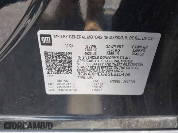 2025 Chevrolet Equinox FWD LT с VIN 3GNAXHEG2SL215476, выставлен на аукционе IAAI как лот 42548045 с пробегом 13 975 миль миль и . История ставок и продаж доступна на DreamBid. Изображение 9.