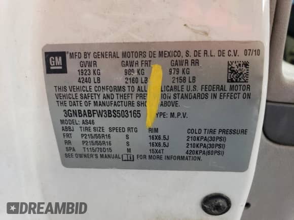 2011 Chevrolet HHR 1LT z VIN 3GNBABFW3BS503165, wystawiony jako Copart lot #62680354 z przebiegiem 242 513 mil mil oraz Szkoda całkowita • Salvage title. Historia ofert i sprzedaży dostępna na DreamBid. Obrazek 13.