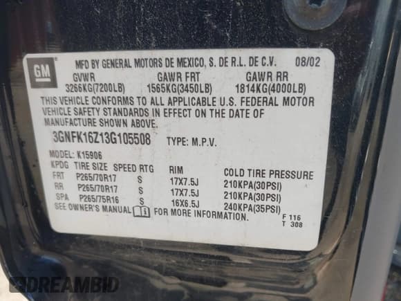 ✅ 2003 Chevrolet Suburban LS • VIN: 3GNFK16Z13G105508 • Lot: 42864551. Listed on IAAI with 294,320 mi. Free auction sales archive from the USA and detailed vehicle history report at DreamBid. Image 9.