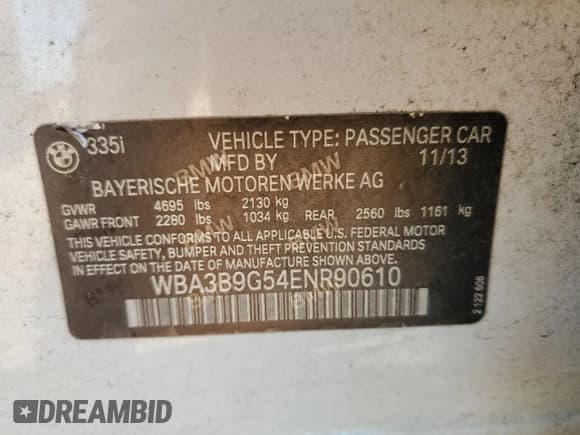 ✅ 2014 BMW 3 Series 335i xDrive • VIN: WBA3B9G54ENR90610 • Lot: 90680735. Wystawiony na Copart z przebiegiem 147 406 mil. Bezpłatny archiwum sprzedaży aukcyjnych z USA i szczegółowy raport historii pojazdu na DreamBid. Zdjęcie 12.