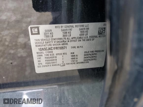 ✅ 2015 Chevrolet Suburban LT • VIN: 1GNSCJKC1FR700571 • Лот: 84410105. Опубликован ранее на Copart с пробегом 207 833 миль. Бесплатный доступ к архиву аукционных продаж из США и подробный отчёт об истории автомобиля на DreamBid. Изображение 13.