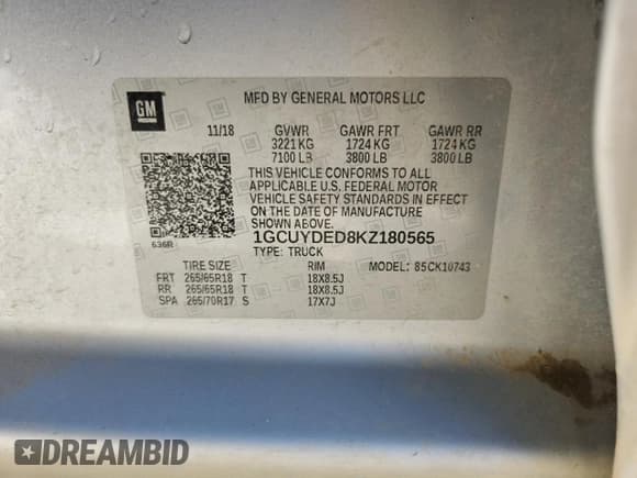 ✅ 2019 Chevrolet Silverado 1500 LT • VIN: 1GCUYDED8KZ180565 • Lot: 85394745. Wystawiony na Copart z przebiegiem 146 040 mil. Bezpłatny archiwum sprzedaży aukcyjnych z USA i szczegółowy raport historii pojazdu na DreamBid. Zdjęcie 12.