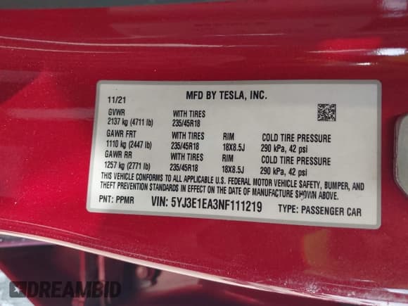 ✅ 2022 Tesla Model 3 • VIN: 5YJ3E1EA3NF111219 • Lot: 43209918. Wystawiony na IAAI z przebiegiem 59 286 mil. Bezpłatny archiwum sprzedaży aukcyjnych z USA i szczegółowy raport historii pojazdu na DreamBid. Zdjęcie 9.