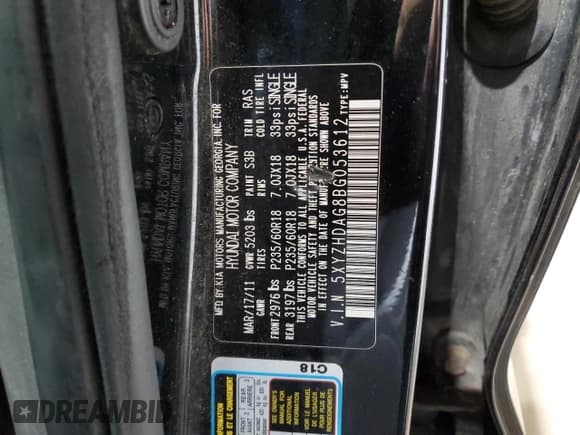 ✅ 2011 Hyundai Santa Fe Limited • VIN: 5XYZHDAG8BG053612 • Lot: 88692775. Listed on Copart with 209,499 mi. Free auction sales archive from the USA and detailed vehicle history report at DreamBid. Image 13.