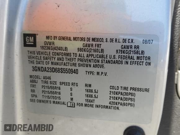 ✅ 2008 Chevrolet HHR LT • VIN: 3GNDA23D68S550940 • Lot: 88950685. Listed on Copart with 116,728 mi. Free auction sales archive from the USA and detailed vehicle history report at DreamBid. Image 13.