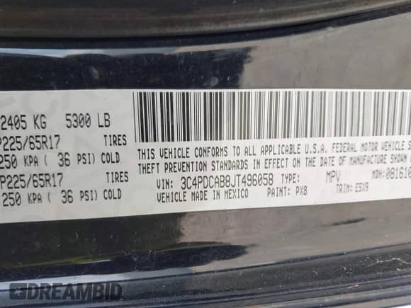 2018 Dodge Journey SE с VIN 3C4PDCAB8JT496058, выставлен на аукционе IAAI как лот 43088149 с пробегом 123 486 миль миль и . История ставок и продаж доступна на DreamBid. Изображение 9.