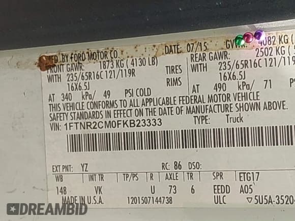 ✅ 2015 Ford Transit Cargo • VIN: 1FTNR2CM0FKB23333 • Лот: 43442165. Опубликован ранее на IAAI с пробегом 116 376 миль. Бесплатный доступ к архиву аукционных продаж из США и подробный отчёт об истории автомобиля на DreamBid. Изображение 9.